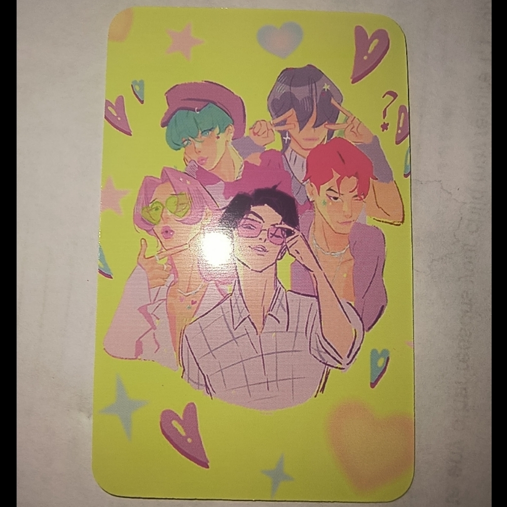 Kawaii Pop Art Boyband Card - Neon Yellow Background Demon Hunters Jinu